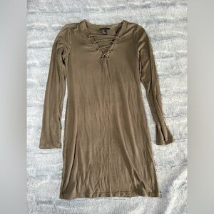 Forever 21 Ribbed Lace Up Bodycon Mini Dress - Taupe